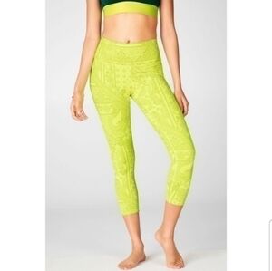 FABLETICS power hold neon yellow gray paisley print athletic exercise leggings M